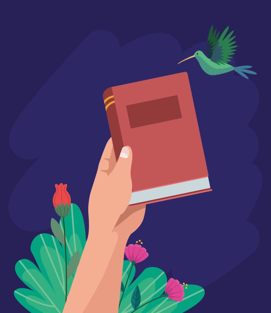 reader hand with red book